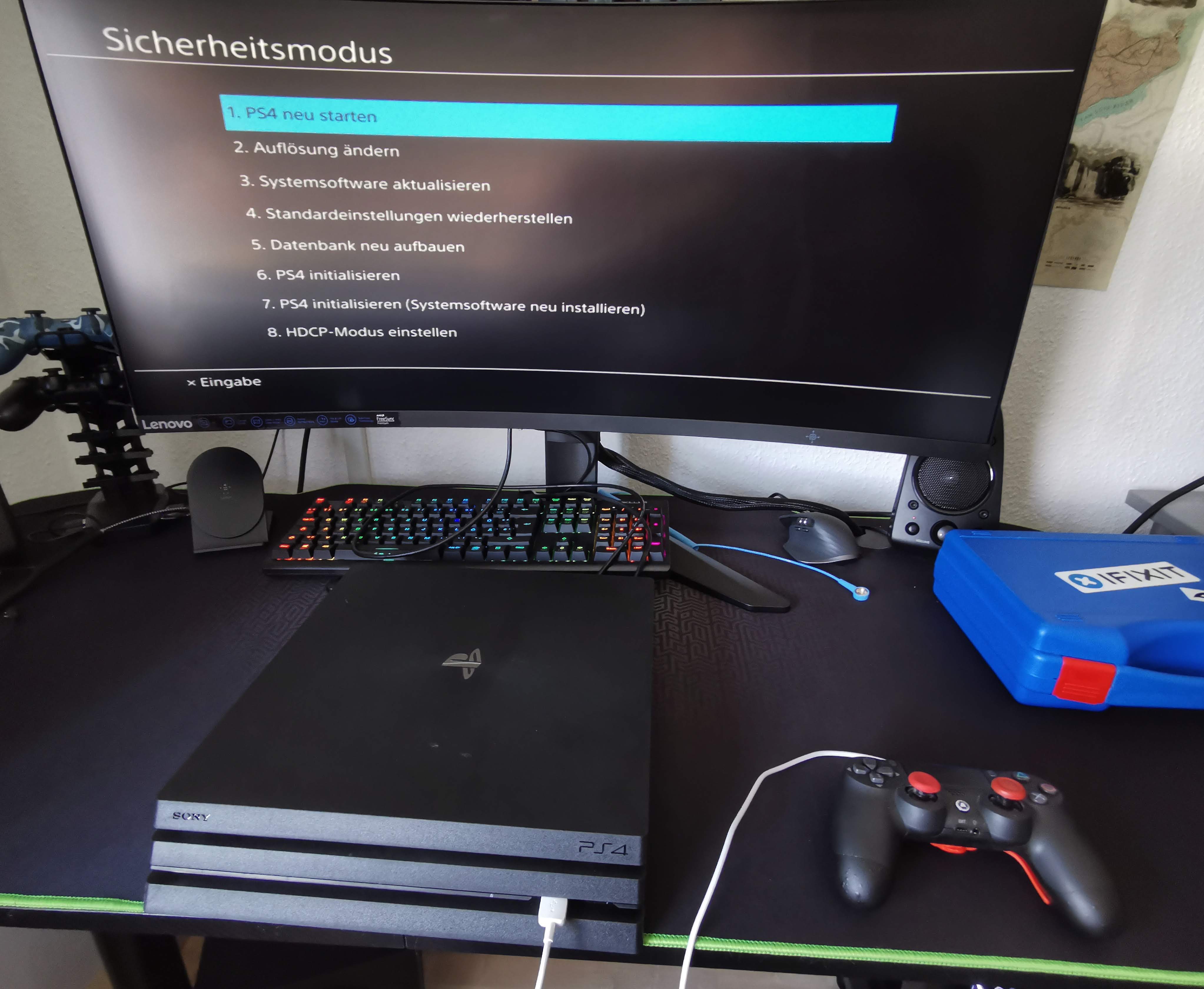 Softwaretestmenü auf einer PlayStation 4 Pro nach dem Service